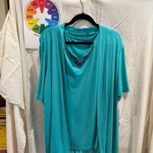 Susan Graver Matching Jacket & Jeweled Tank Set, 2X Teal